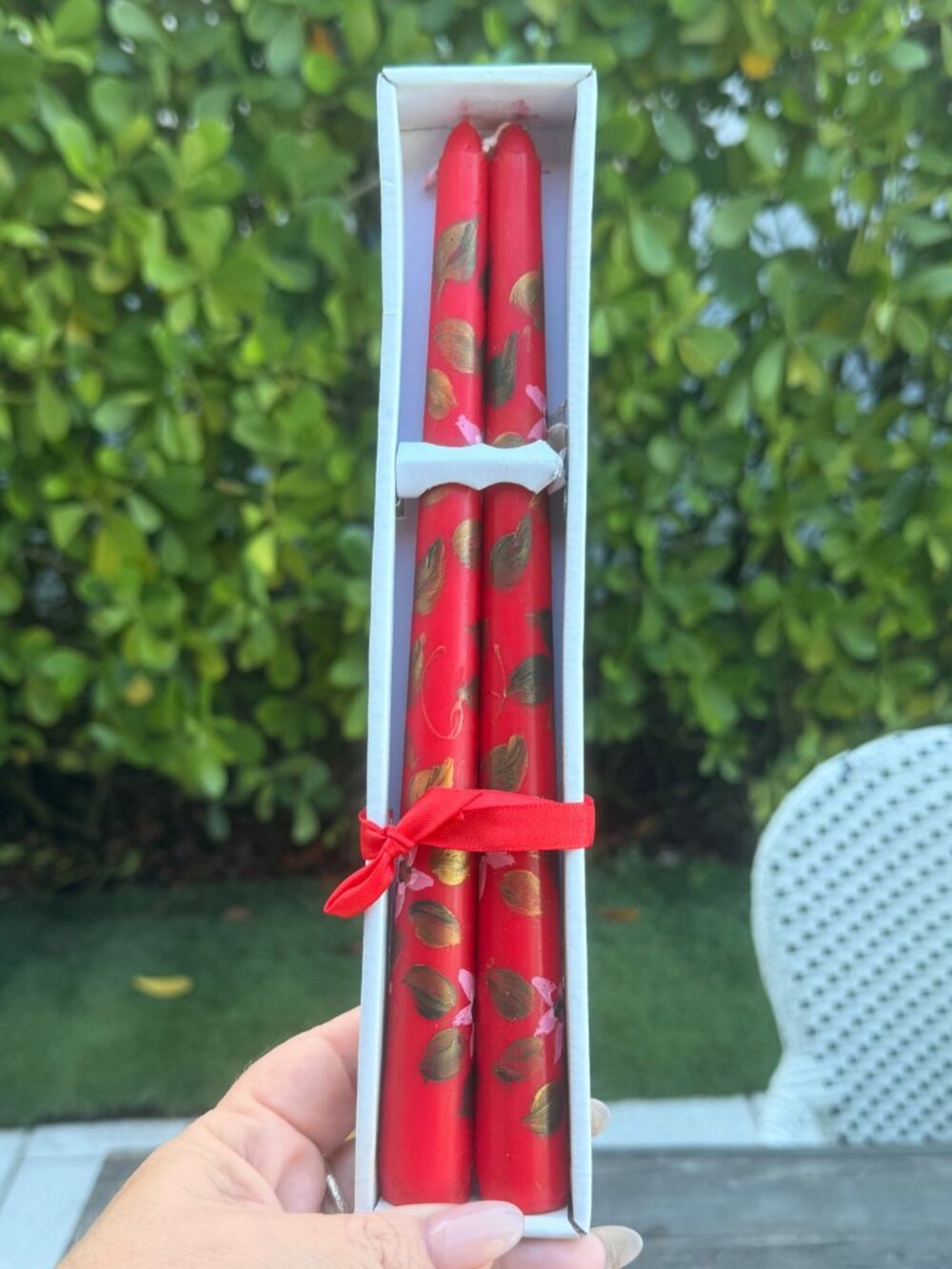 Set of Red Floral Hand Painted Taper Candles Goddess Art Collection Christmas